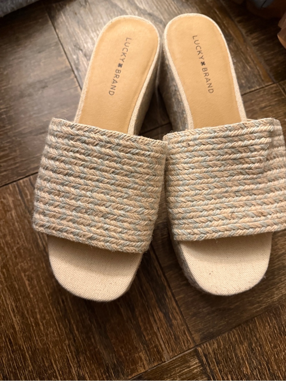 Lucky Brand Beige Woven Slide Mules